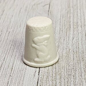 Vintage Easter Bunny Bisque Thimble Handpainted White 1'' Tall